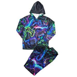 NWOT | 2-Piece Neon Gaming Controller Hoodie & Joggers Set | Black | 14Y